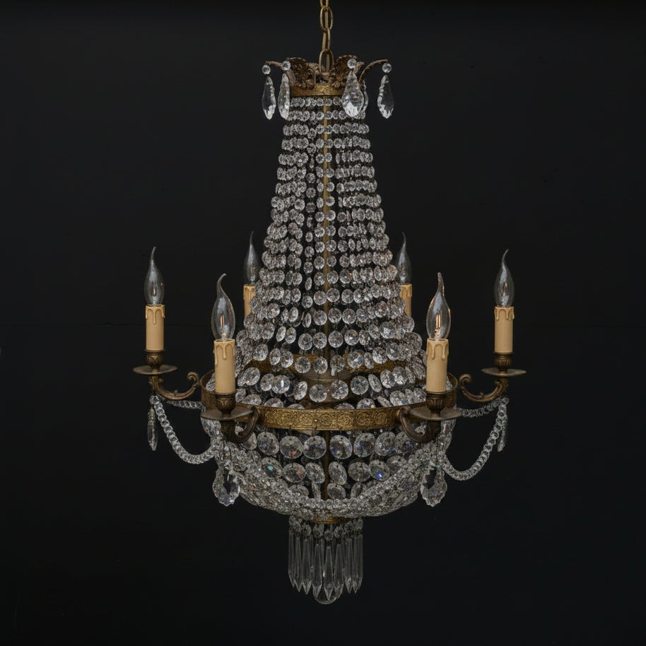 Vintage French Style Brass & Crystal 12 Candle Chandelier