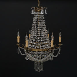 Vintage French Style Brass & Crystal 12 Candle Chandelier