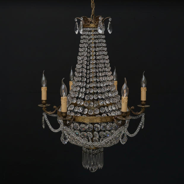 Vintage French Style Brass & Crystal 12 Candle Chandelier