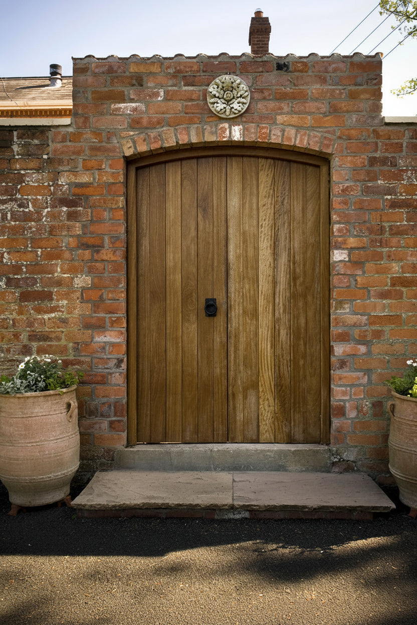 Pair of Hand-Made Arched Court-Yard Doors & Frame