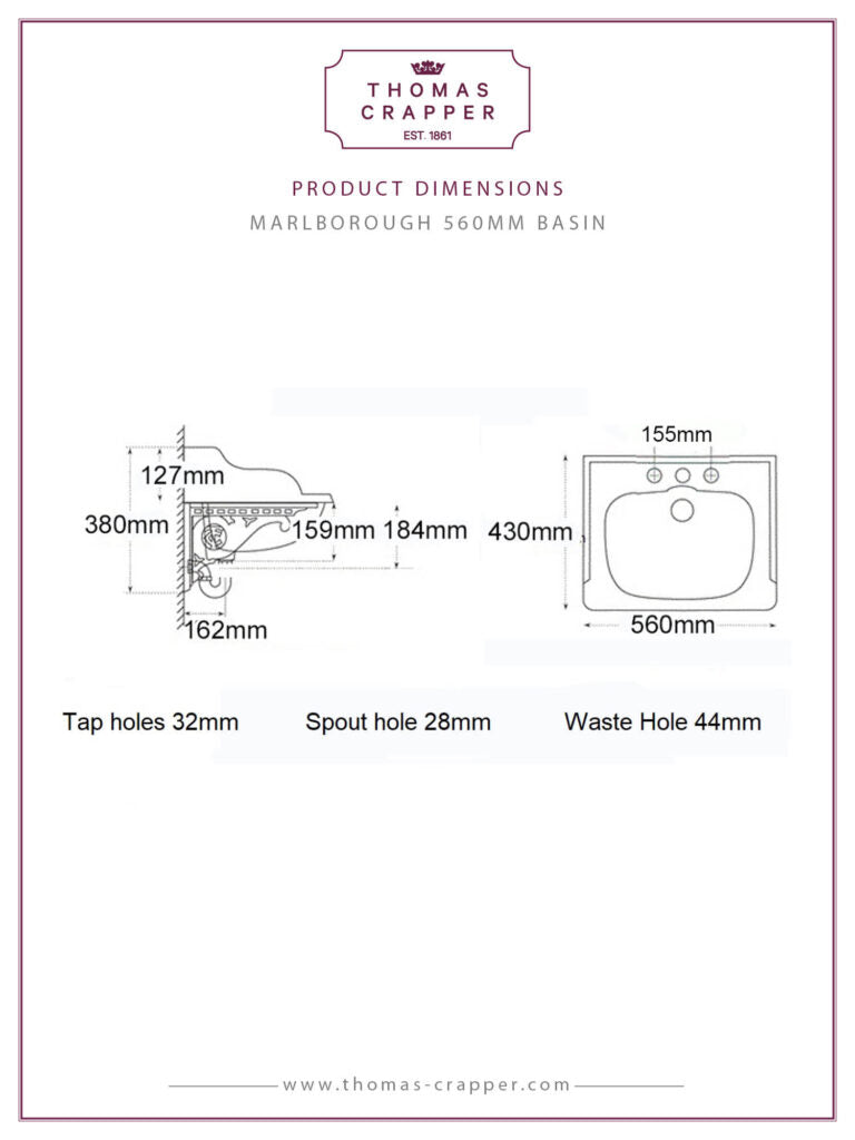 Marlborough Basin 3 tap holes Set 560mm
