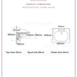 Marlborough Basin 3 tap holes Set 560mm