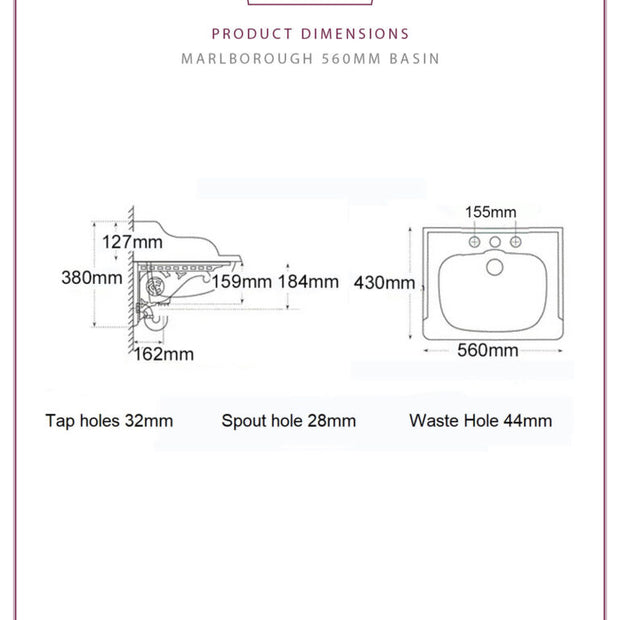 Marlborough Basin 3 tap holes Set 560mm