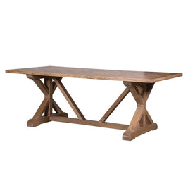 Parquet topped Elm dining table with x legs