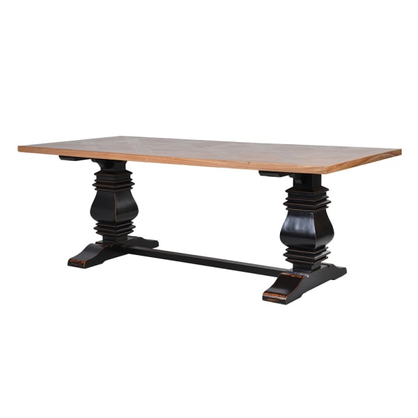 Black distressed dining table with parquet top