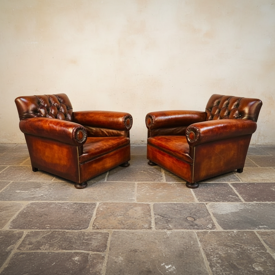 1920s English Leather Club Chairs