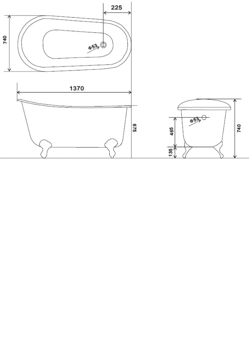 French Style Cast Iron Tub Bath 1370mm L