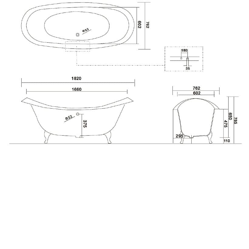 French Cast Iron Double Ended Slipper Bath