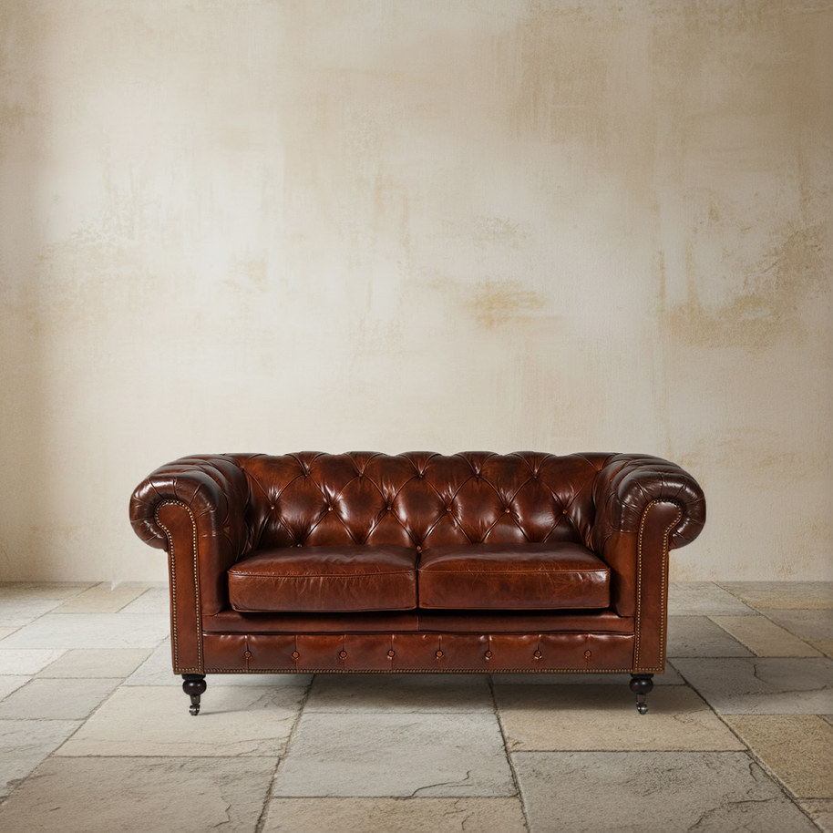 Vintage Leather 2 Seater Chesterfield