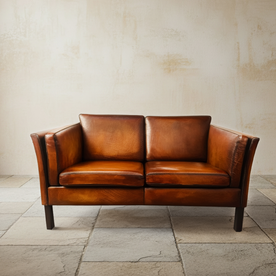 Vintage Danish Tan Leather 2 Seater Sofa
