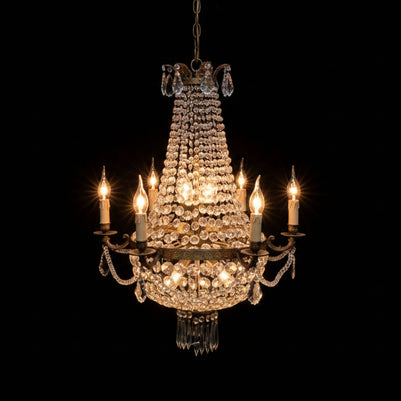 Vintage French Style Brass & Crystal 12 Candle Chandelier