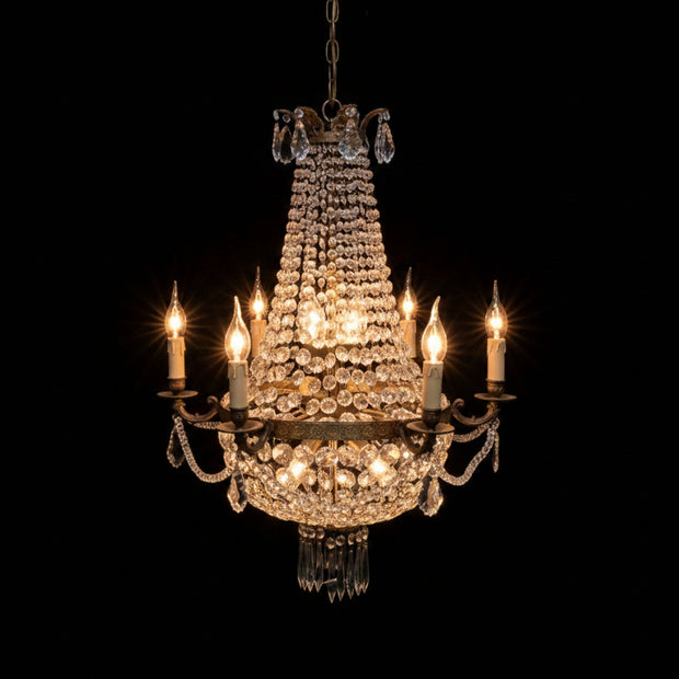 Vintage French Style Brass & Crystal 12 Candle Chandelier