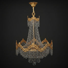 Vintage Brass & Crystal 9 Candle Waterfall Chandelier