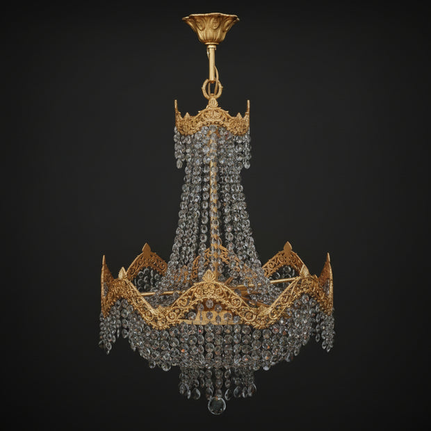 Vintage Brass & Crystal 9 Candle Waterfall Chandelier