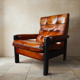 Vintage Danish Tan Leather Lounge Chair – Solid Oak Frame