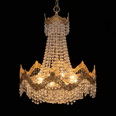 Vintage Brass & Crystal 9 Candle Waterfall Chandelier