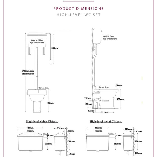 Complete High-level WC Set with Ceramic Cistern