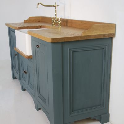 Bespoke Butler sink unit with Iroka top painted in Farrow & Ball