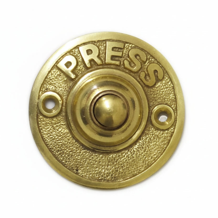 Circular Brass Door Bell Push with Press Round Polished Brass