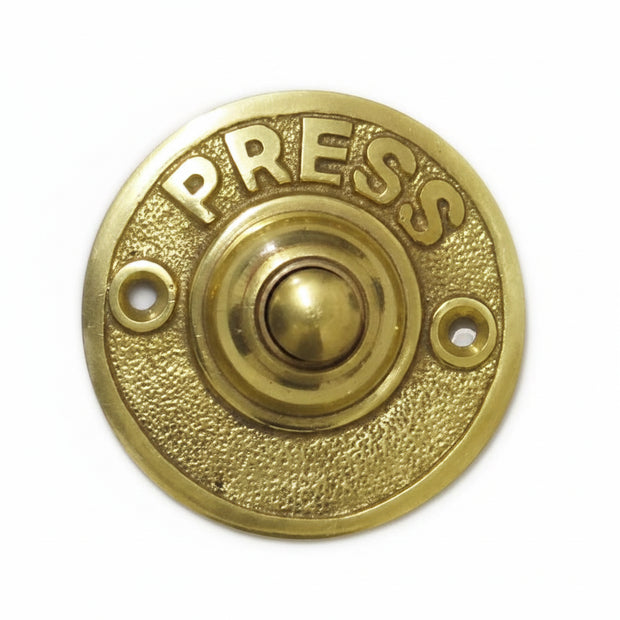 Circular Brass Door Bell Push with Press Round Polished Brass
