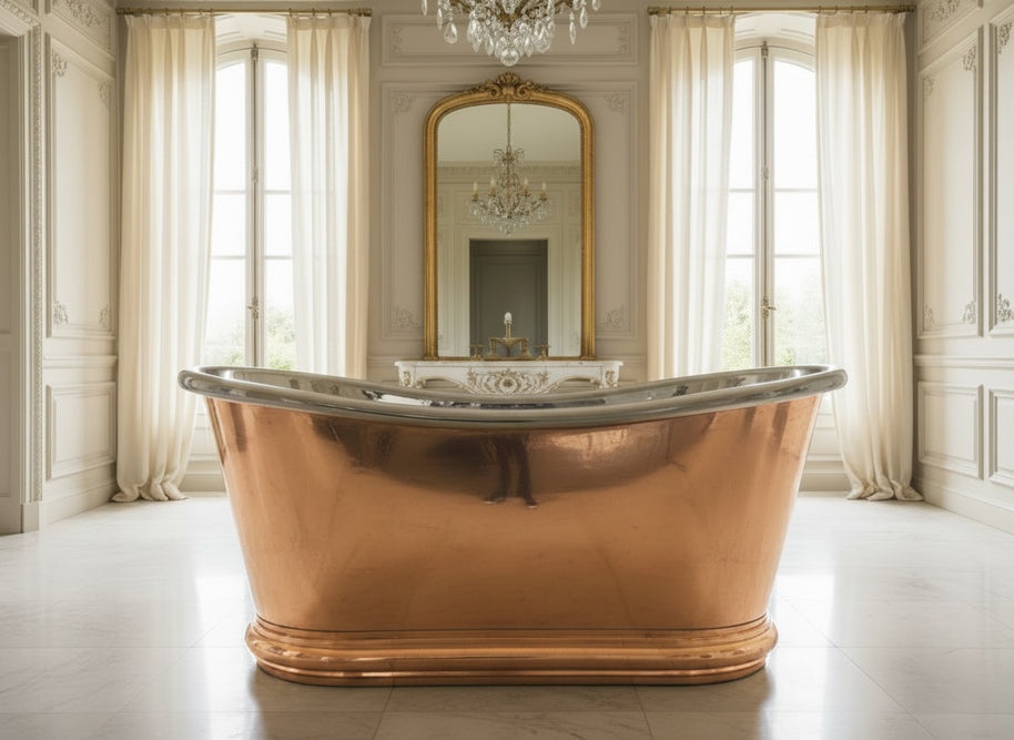 French Polished Copper Bateau Bath