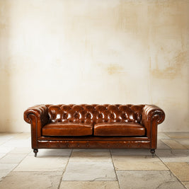 Vintage style 3 Seater Leather Chesterfield