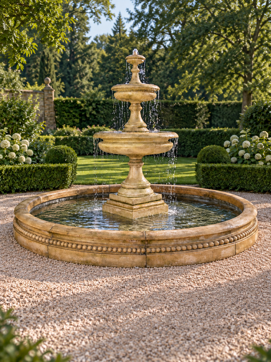 2 Tier Georgian Chalice Water Fountain 3.2m Pool Surround with underplinth