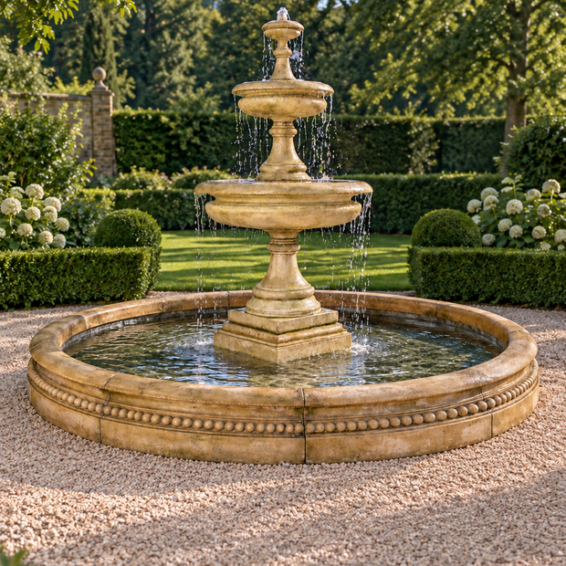2 Tier Georgian Chalice Water Fountain 3.2m Pool Surround with underplinth
