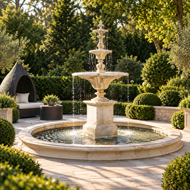 Decorative 3 Tier Victorian water fountain with 4.5m pool surround