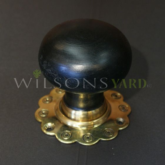 Ebonized Wooden Bun door Handle / Door Handle with Brass Petal Back Plate 
