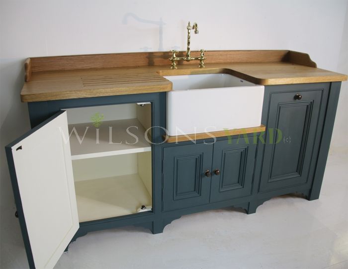 Bespoke Butler sink unit with Iroka top painted in Farrow & Ball