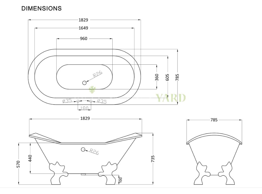 Double Ended French Style Slipper Bath