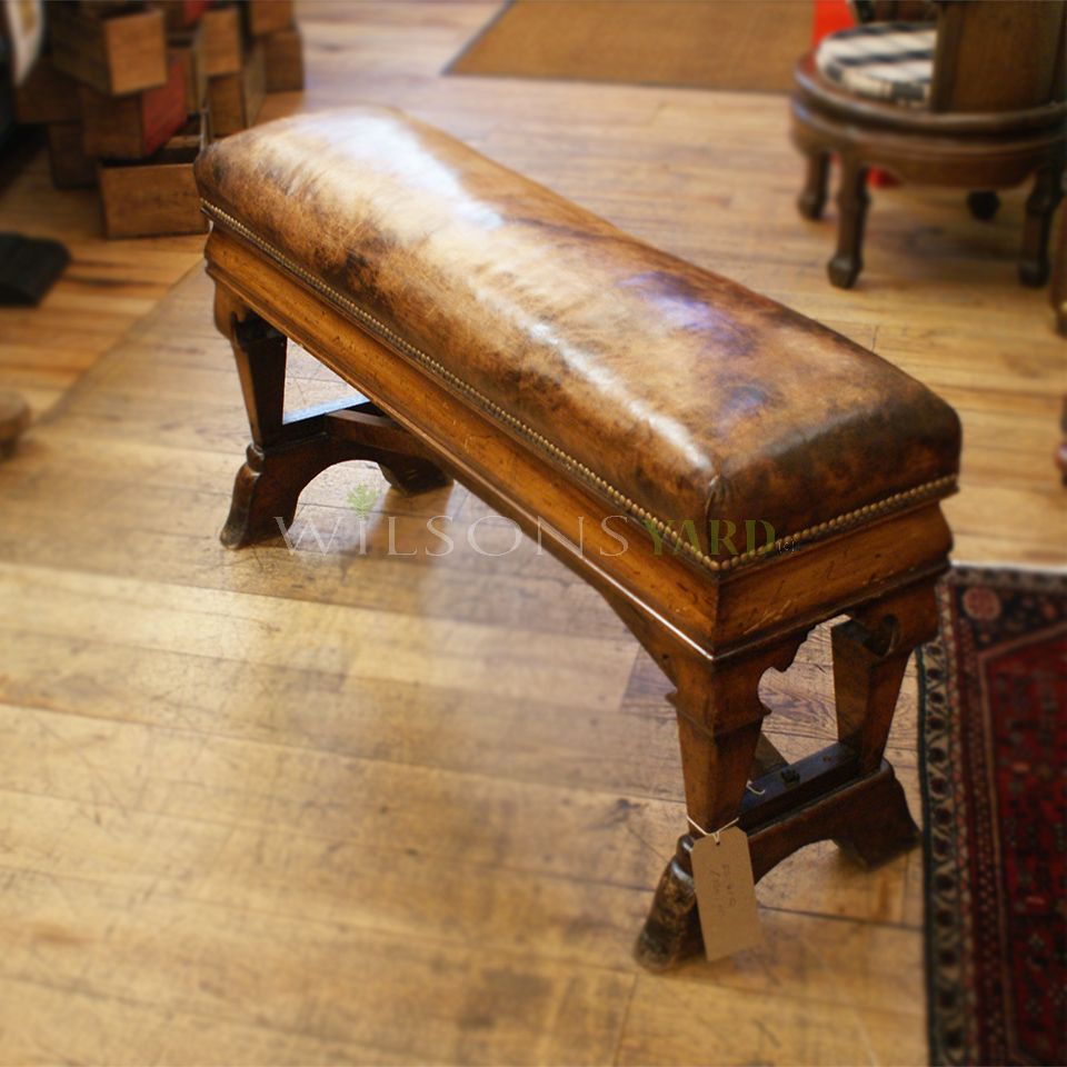 Vintage leather & wood bench seat