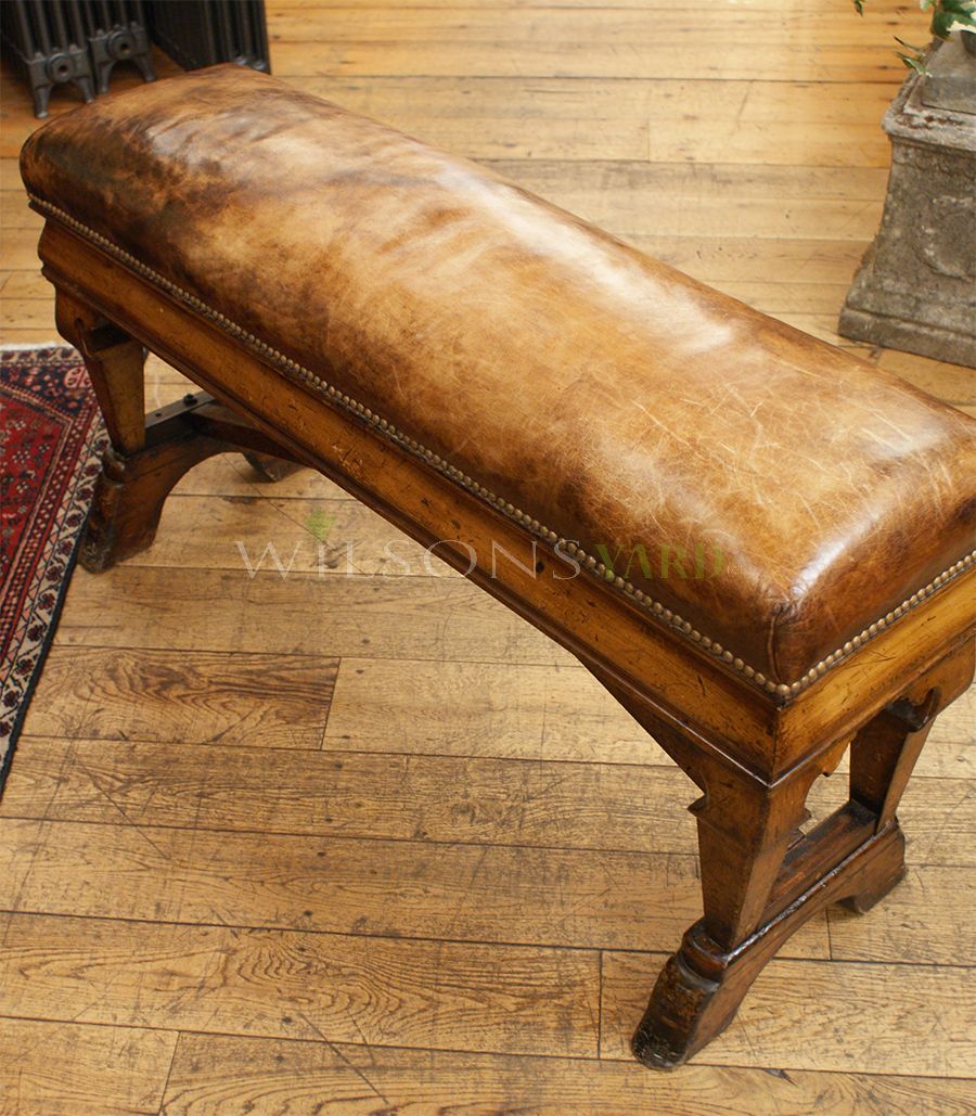 Vintage leather & wood bench seat