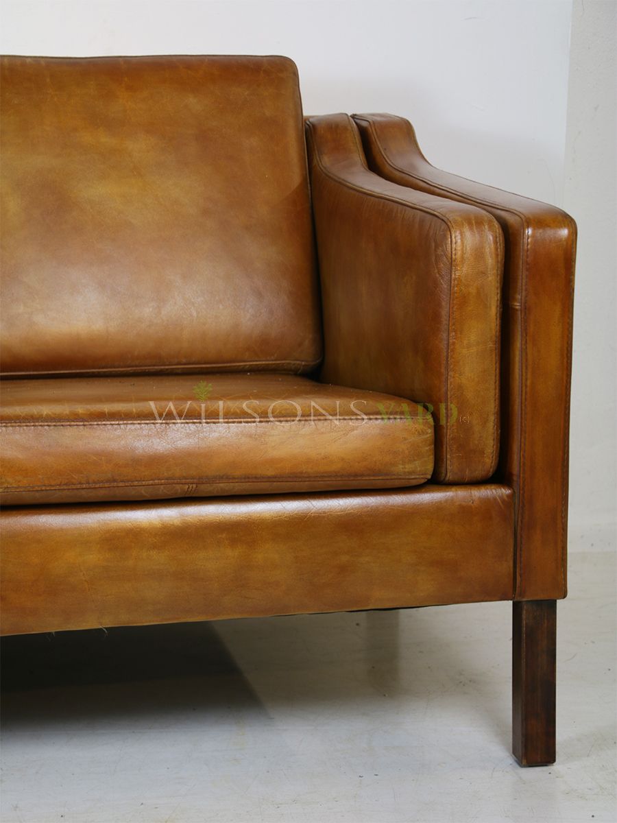 Vintage 3 seater Scandinavian tan leather settee