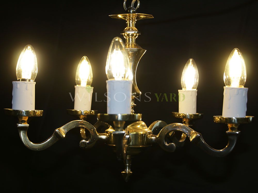 Edwardian brass chandelier supporting 5 arms