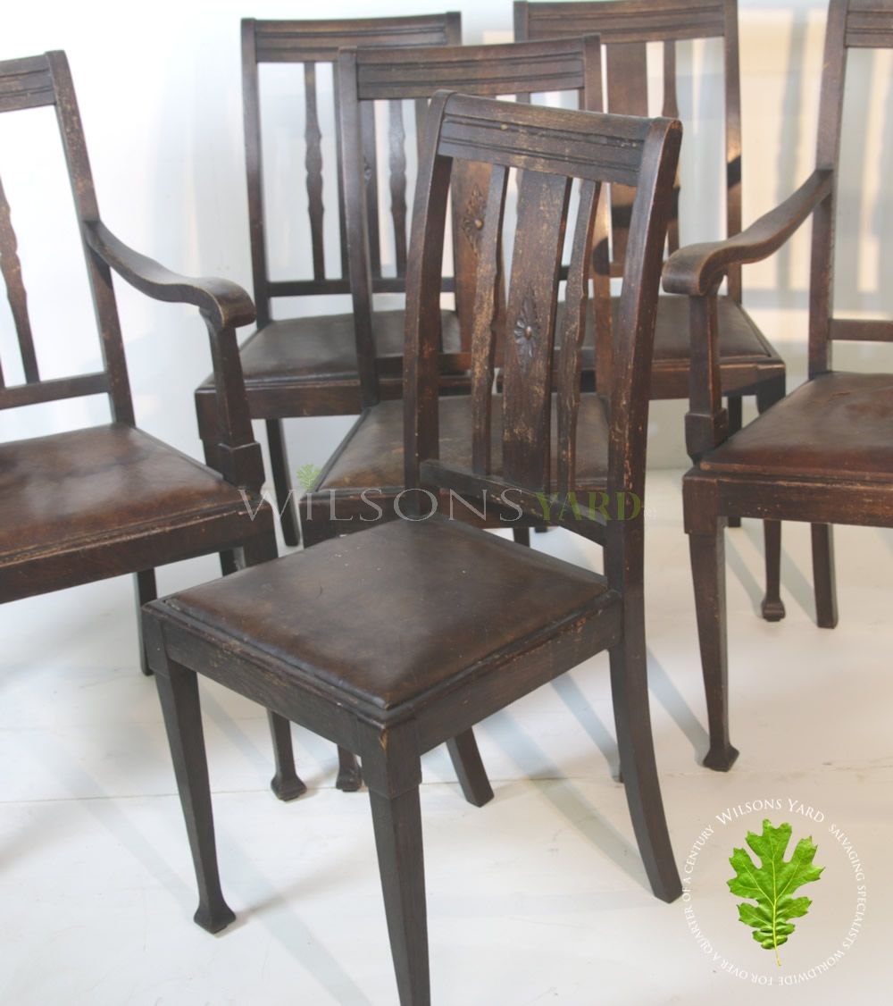 set of 6 wooden dining chairs with leather seats