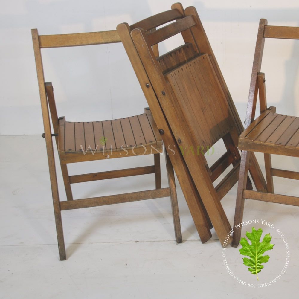 Vintage Slatted Oak Wood Folding Chair Yacht Club Arts & Crafts Mid-Century 