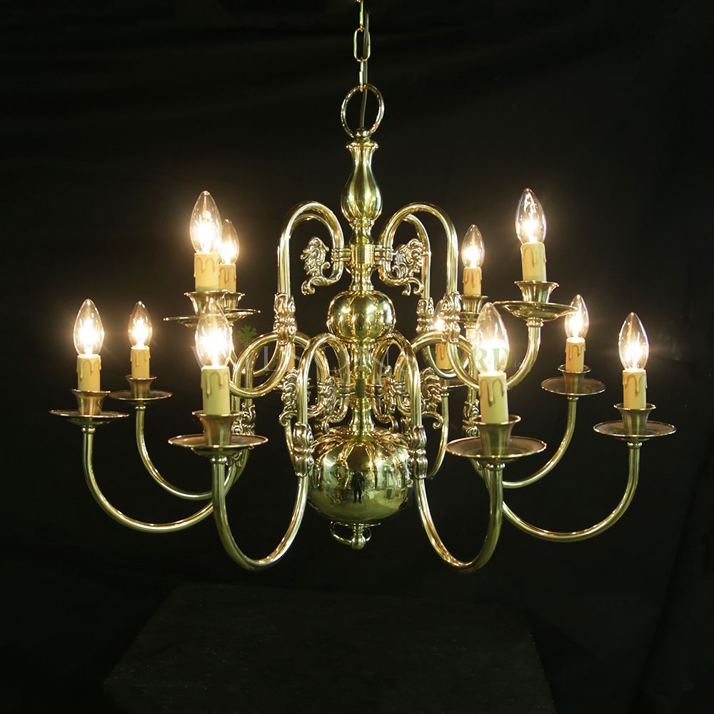 Restored 2 tier brass chandelier