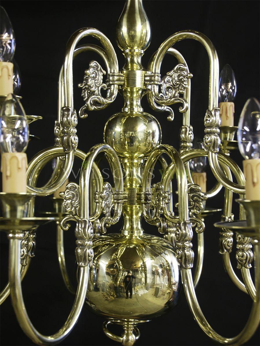 Restored 2 tier brass chandelier