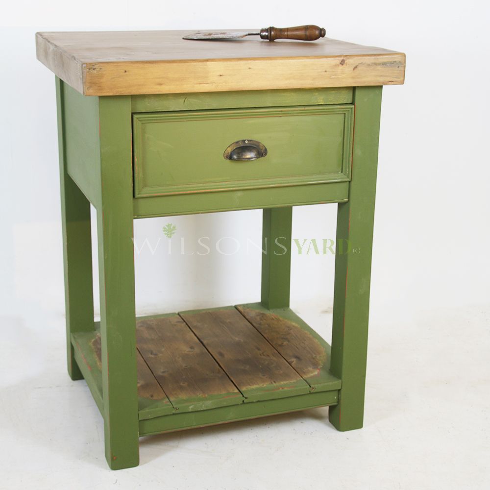 Green painted butchers block