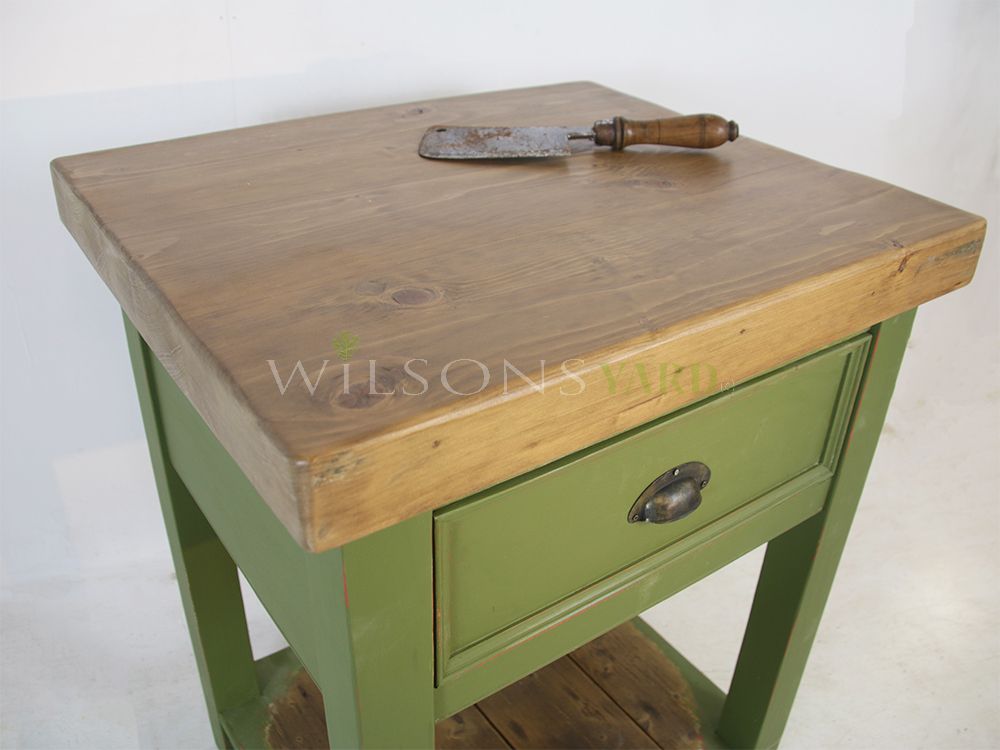 Green painted butchers block