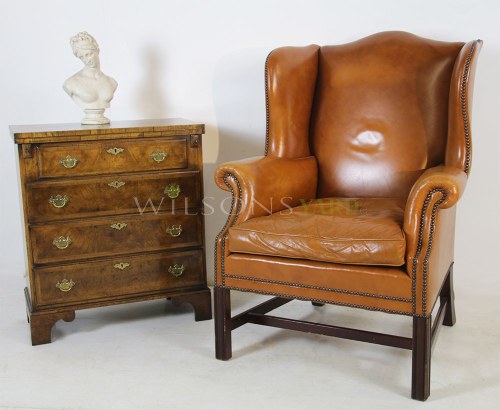 Tan leather sales wingback chair