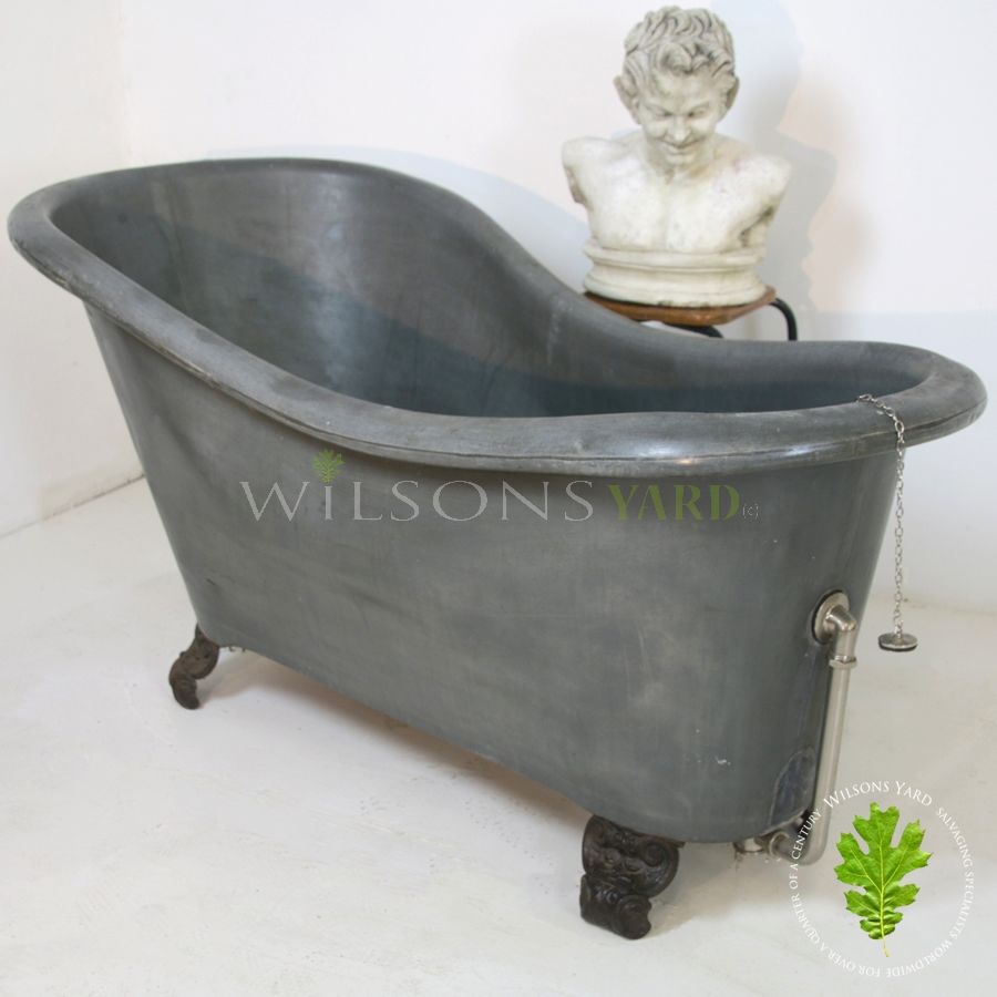 Original Rare 19th Century Tin Slipper Bath, Antique Tin Bathtub