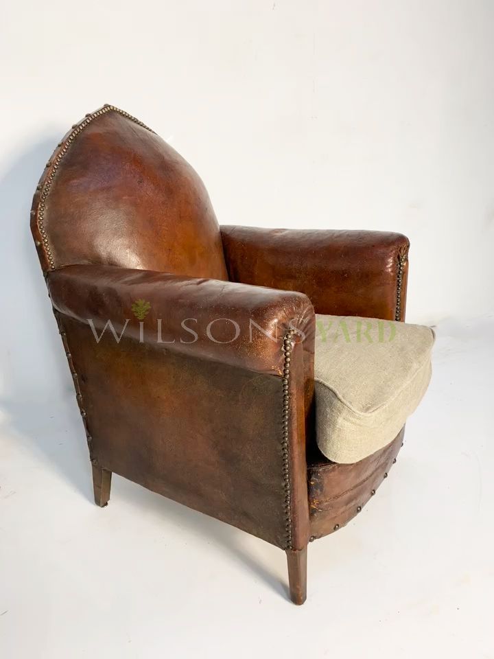 Antique French leather gothic style armchairs