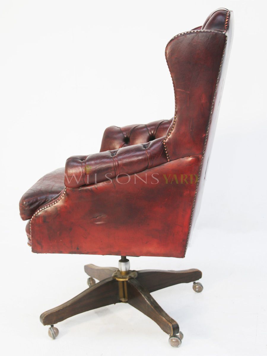 Vintage Gainsborough button back leather swivel chair