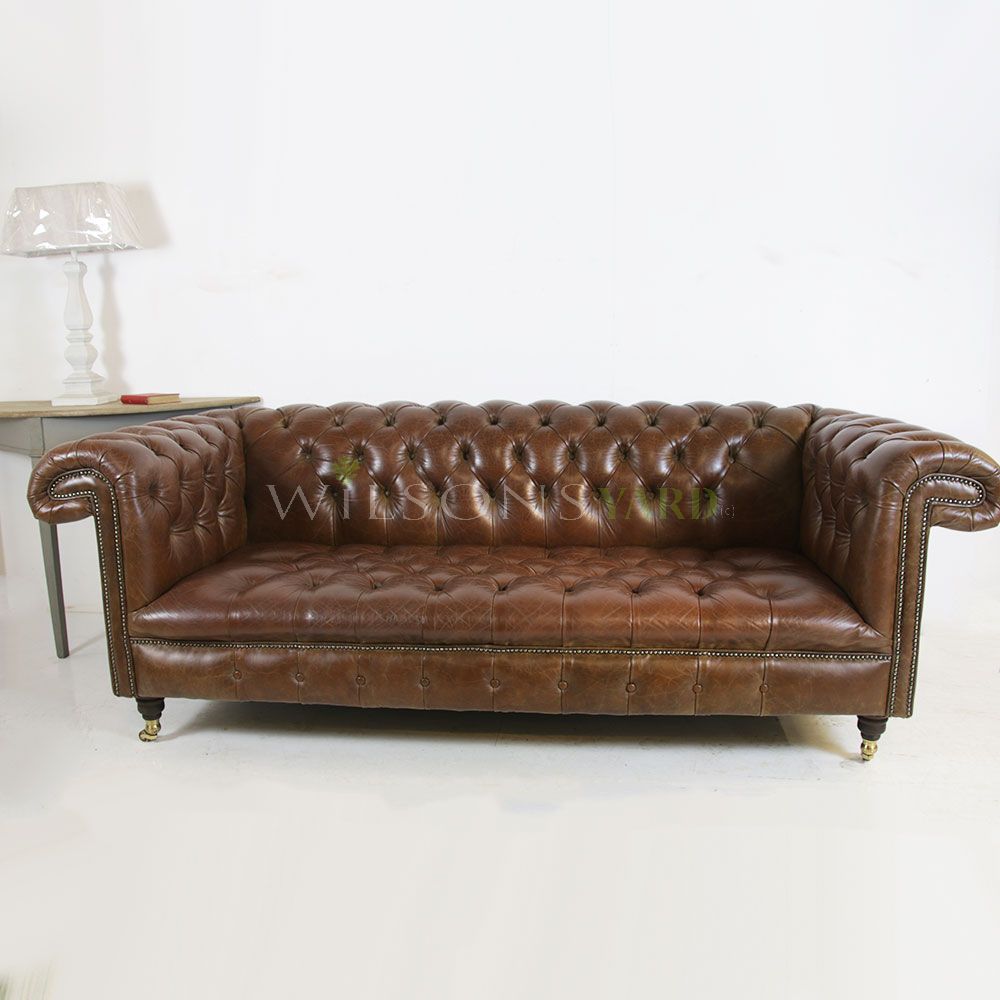 Vintage brown leather 3 seater settee