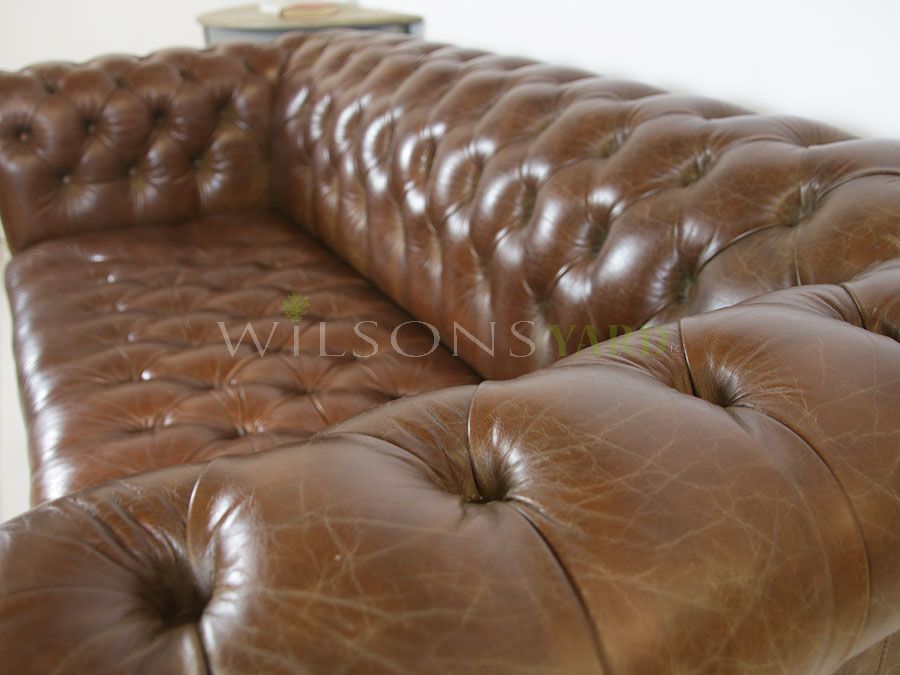 Vintage brown leather 3 seater settee