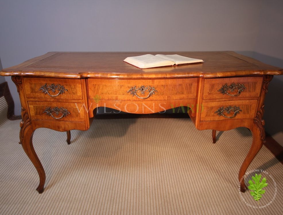 Original 19th Century French 5 Drawer, Writing Desk Leather Top