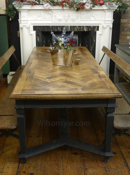 Restored parquet dining table